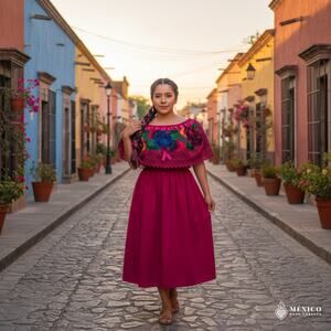 Traditional hand embroidered blouse Flowers 20 x 21 in Size S Punto de cruz